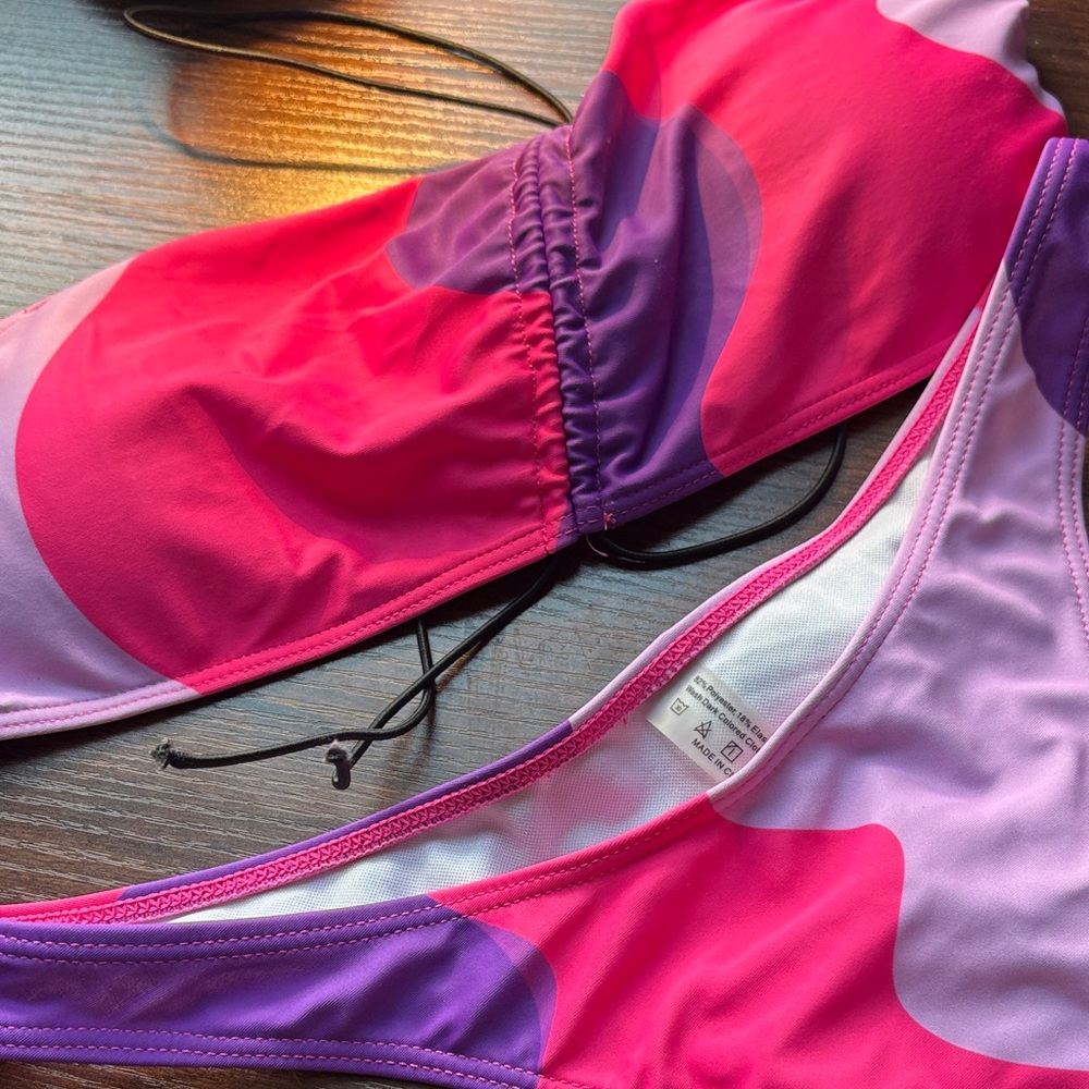Vibrant Pink and Purple strapless Bikini Set